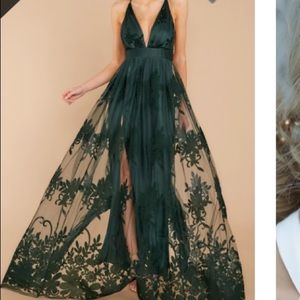 Hunter green deep v maxi